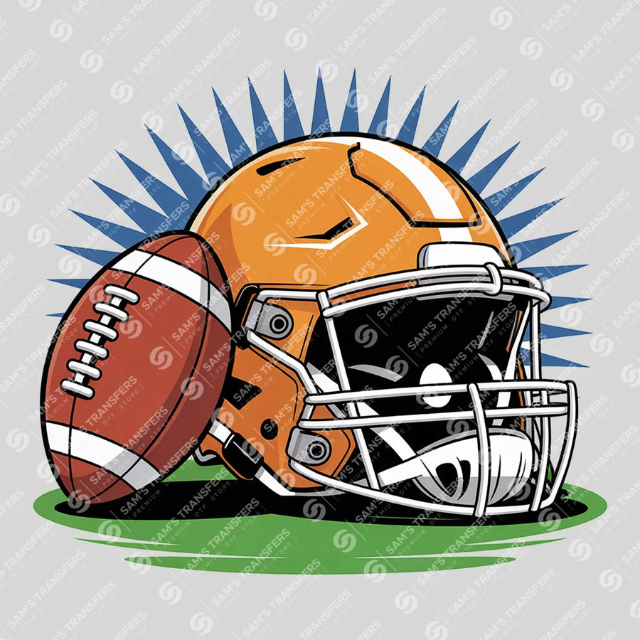 Football Helmet Blue Burst Ready-to-Press DTF Transfer | SAT06118