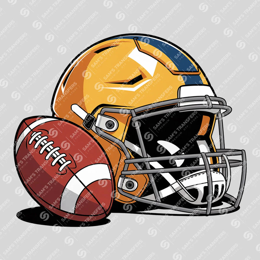 Football Helmet Yellow Blue Ready-to-Press DTF Transfer | SAT06125