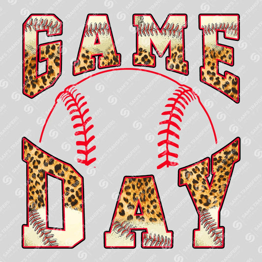 Apparel featuring a Game Day Leopard Baseball-themed DTF transfer.