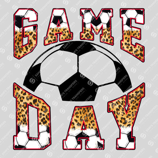 Apparel featuring a Game Day Leopard Soccer-themed DTF transfer.