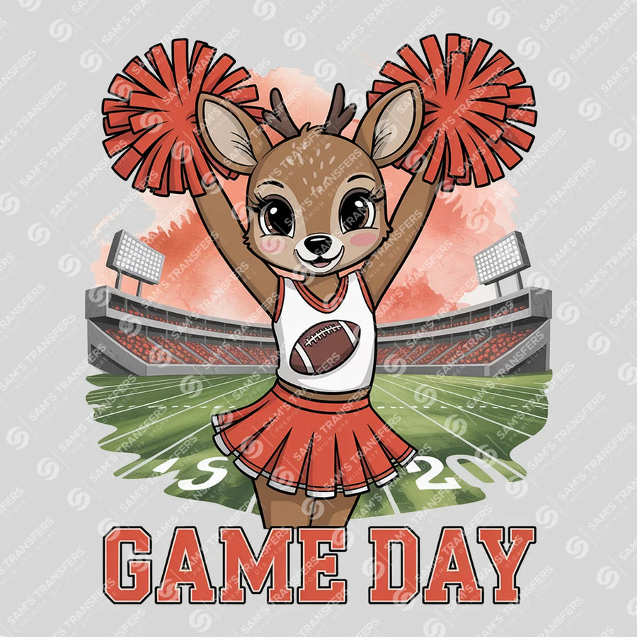 Game Day Cheerleader Deer Ready-to-Press DTF Transfer | SAT06179