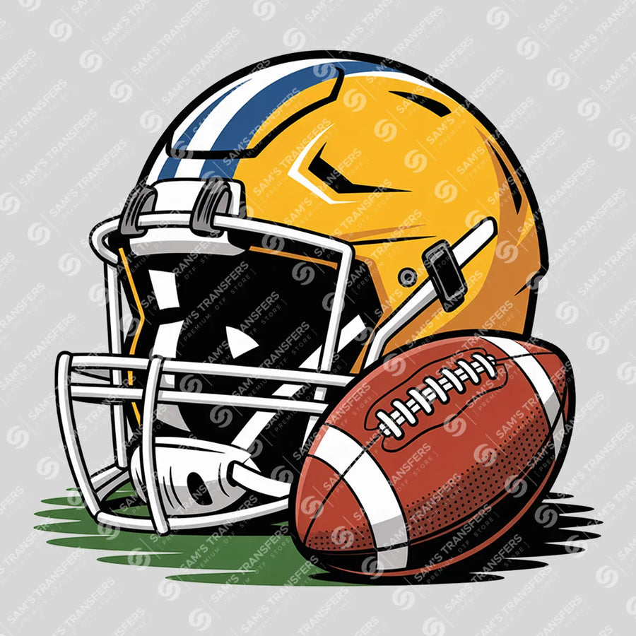 Football Helmet Gold Navy Ready-to-Press DTF Transfer | SAT06180