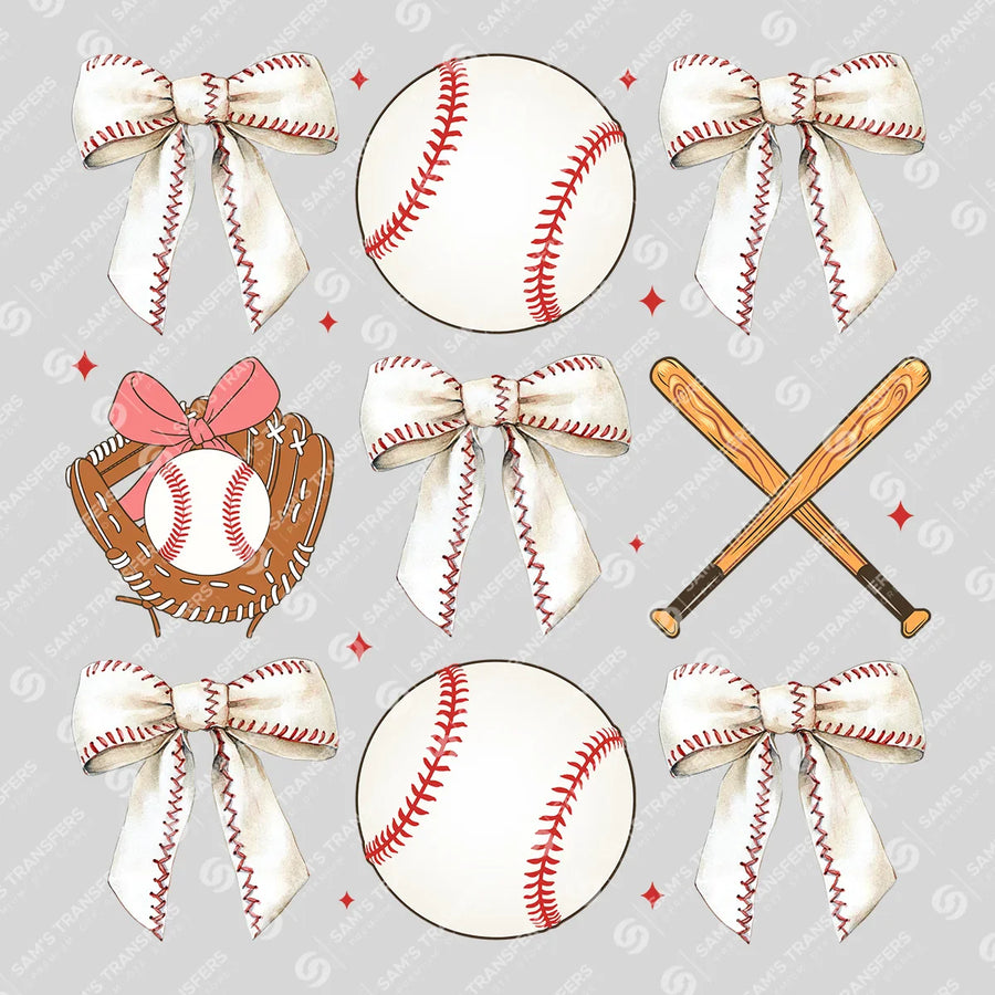 Baseball Bows Pattern Ready-to-Press DTF Transfer | SAT06207