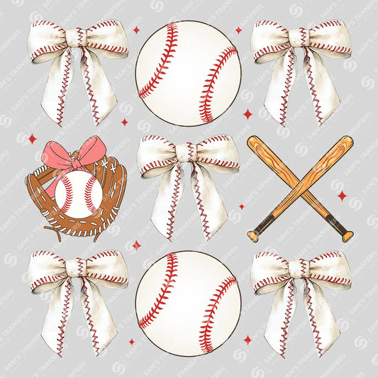 Apparel featuring a Baseball Bows Pattern-themed DTF transfer.