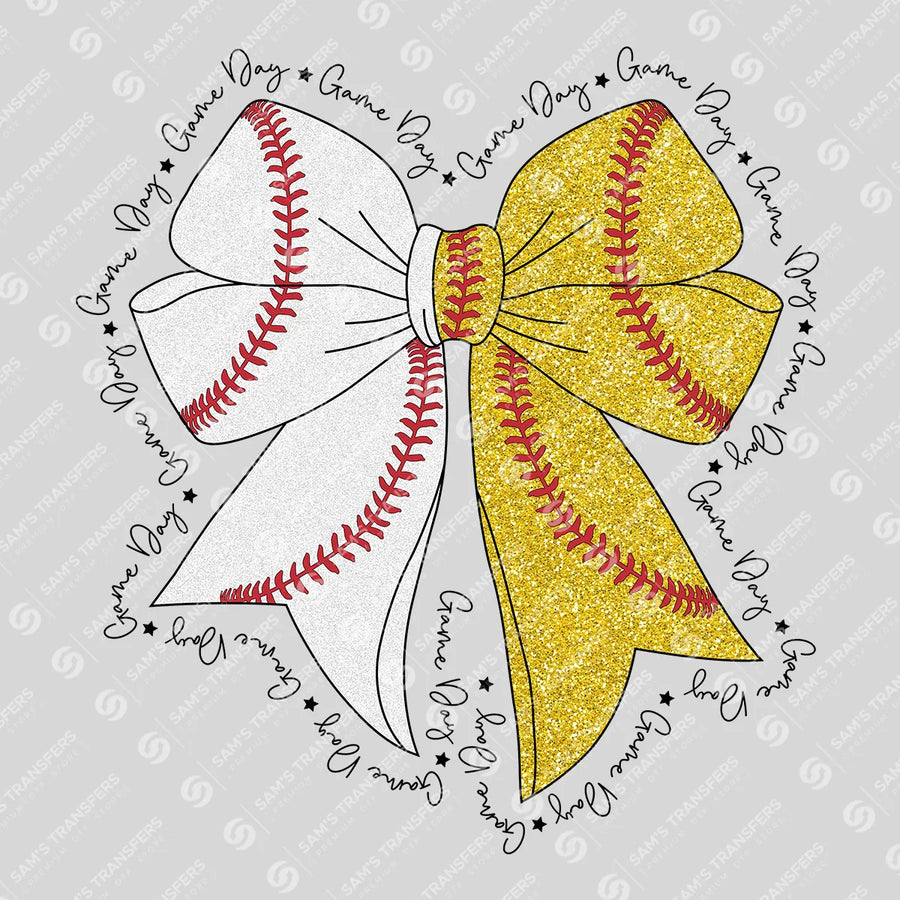 Game Day Baseball Bow Heart Ready-to-Press DTF Transfer | SAT06211