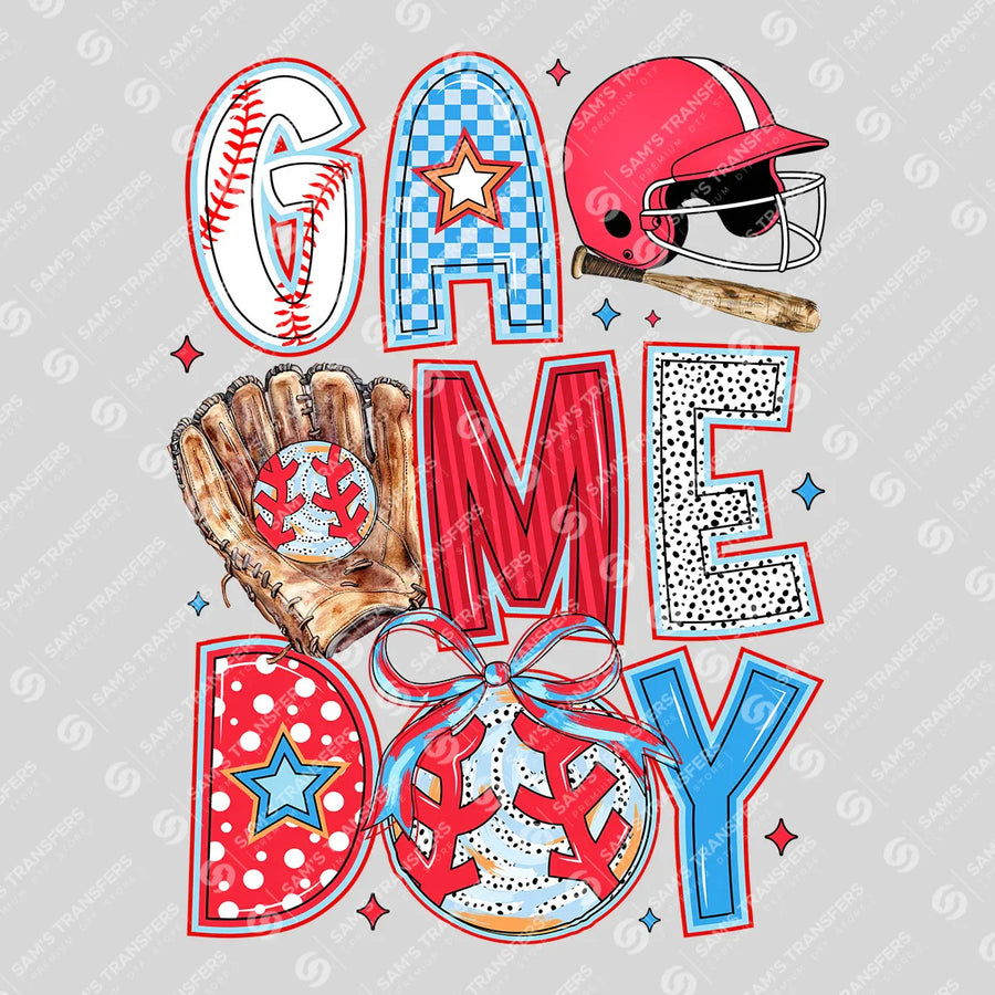 Game Day Baseball Patriotic Ready-to-Press DTF Transfer | SAT06214
