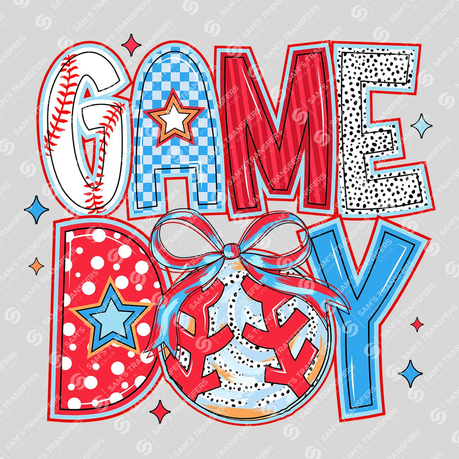 Game Day Baseball Bow Ready-to-Press DTF Transfer | SAT06215