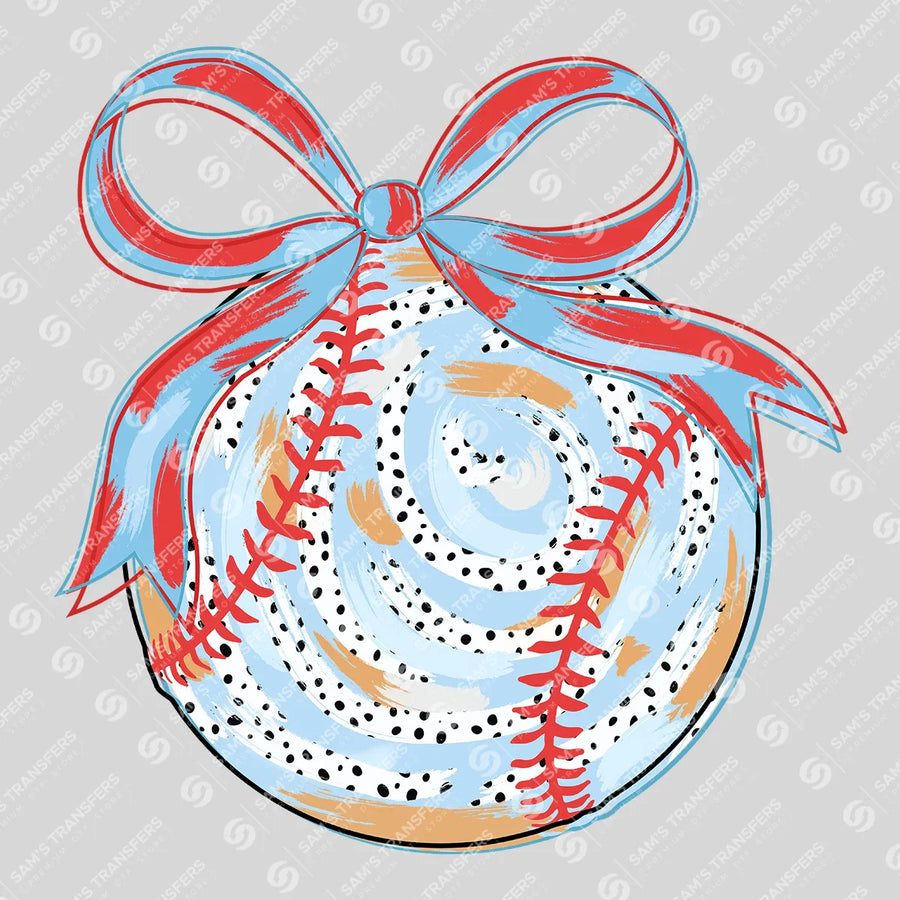 Baseball Bow Doodle Ready-to-Press DTF Transfer | SAT06216