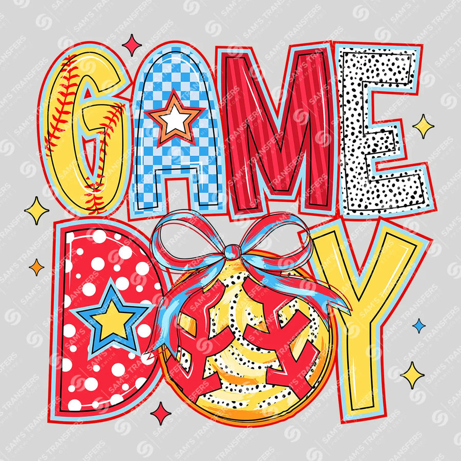 Game Day Softball Patriotic Ready-to-Press DTF Transfer | SAT06219