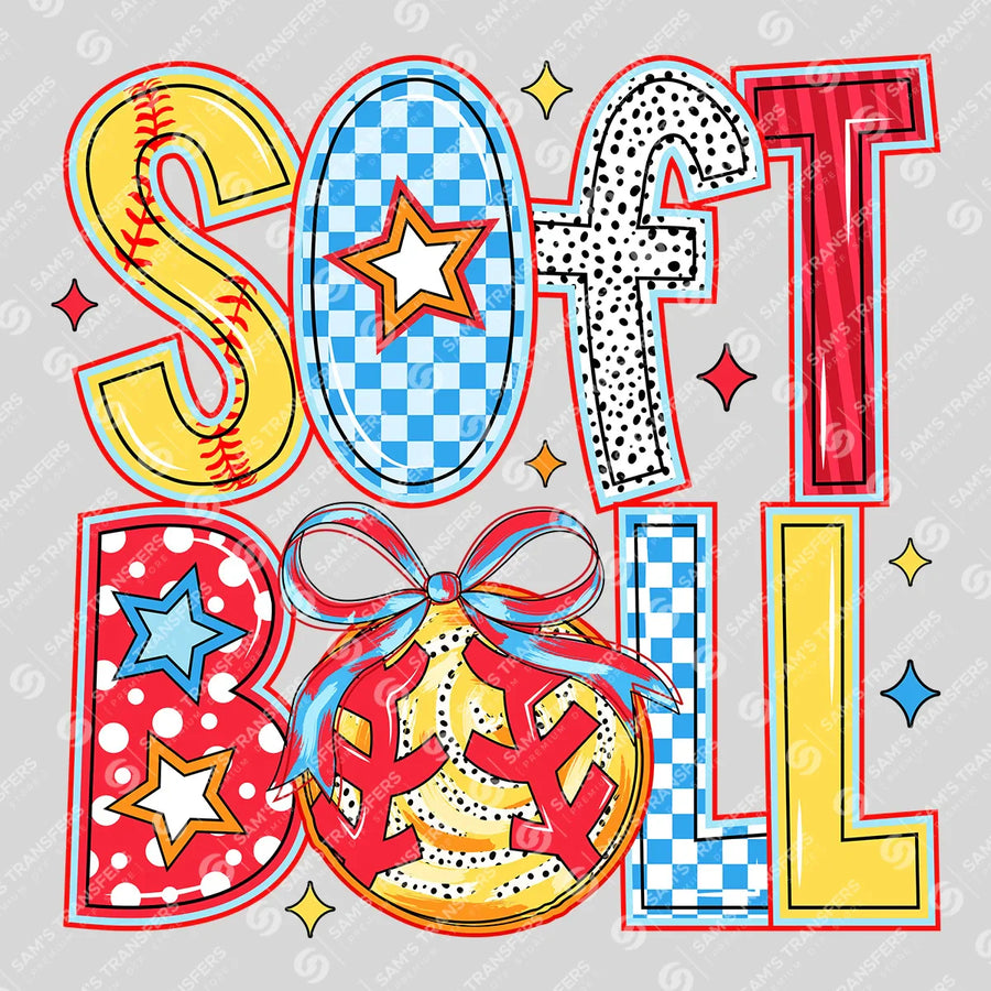 Softball Stars Doodle Ready-to-Press DTF Transfer | SAT06234