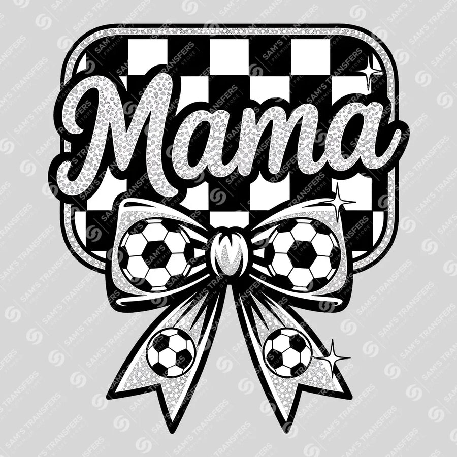 Mama Soccer Checkered Bow Ready-to-Press DTF Transfer | SAT06306