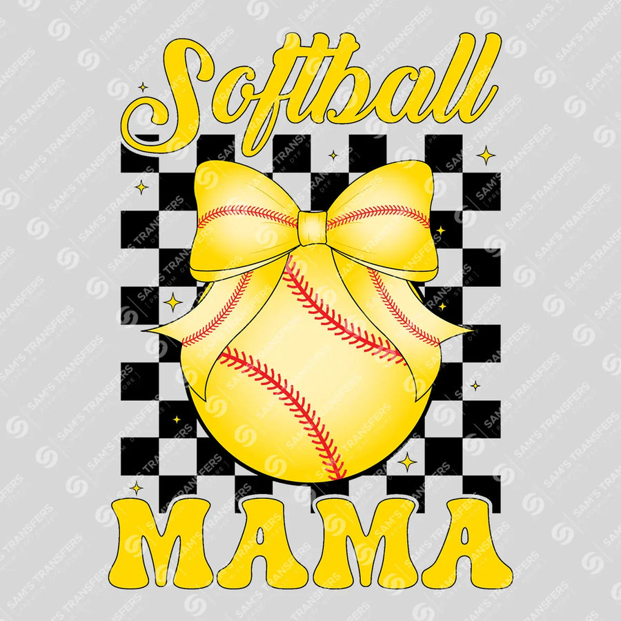 Softball Mama Checkered Bow Ready-to-Press DTF Transfer | SAT06330