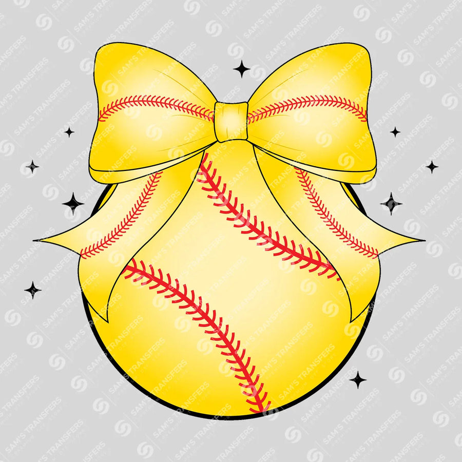 Softball Bow Yellow Ready-to-Press DTF Transfer | SAT06332