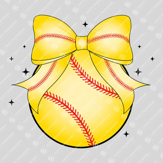 Apparel featuring a Softball Bow Yellow-themed DTF transfer.