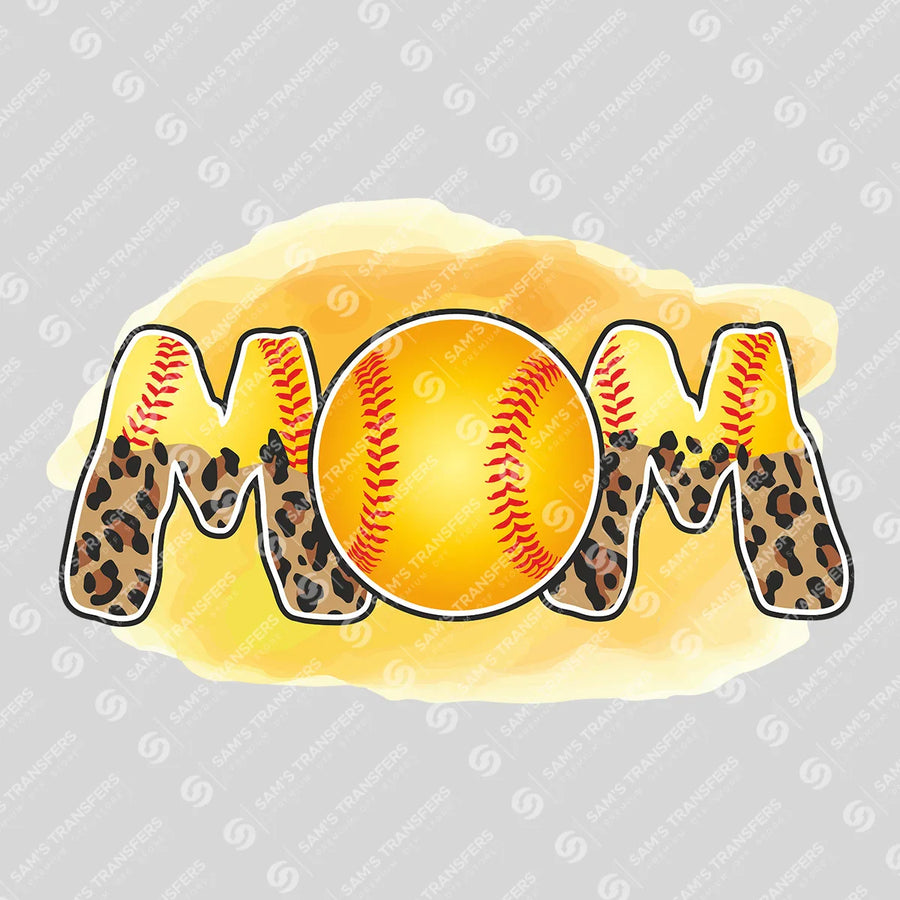 Softball Mom Leopard Watercolor Ready-to-Press DTF Transfer | SAT06344