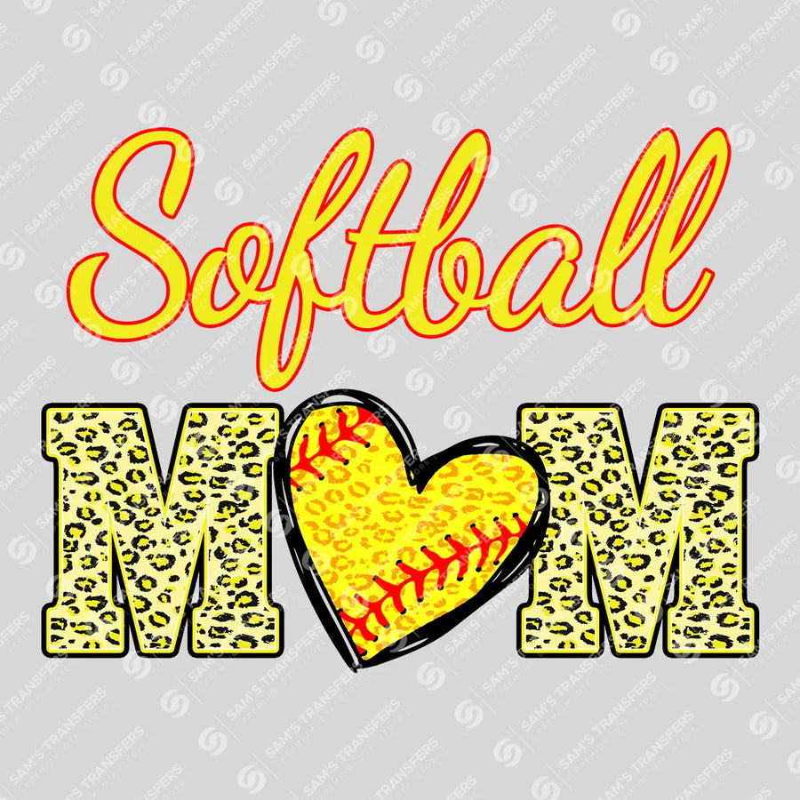Softball Mom Leopard Heart Ready-to-Press DTF Transfer | SAT06347