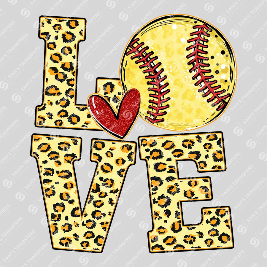Love Softball Leopard Heart Ready-to-Press DTF Transfer | SAT06349