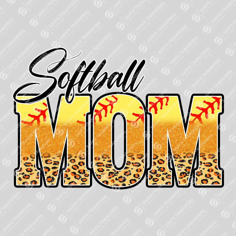 Softball Mom Leopard Gradient Ready-to-Press DTF Transfer | SAT06351