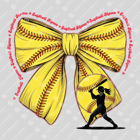 Apparel featuring a Softball Mama Bow Player-themed DTF transfer.