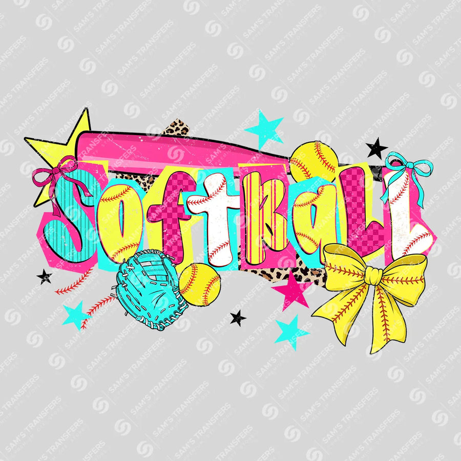 Softball Neon Doodle Ready-to-Press DTF Transfer | SAT06364