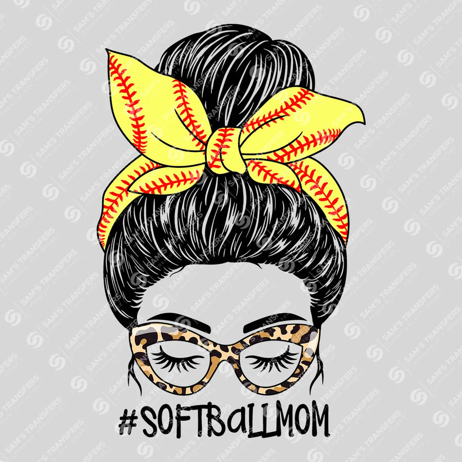 Softball Mom Messy Bun Ready-to-Press DTF Transfer | SAT06365