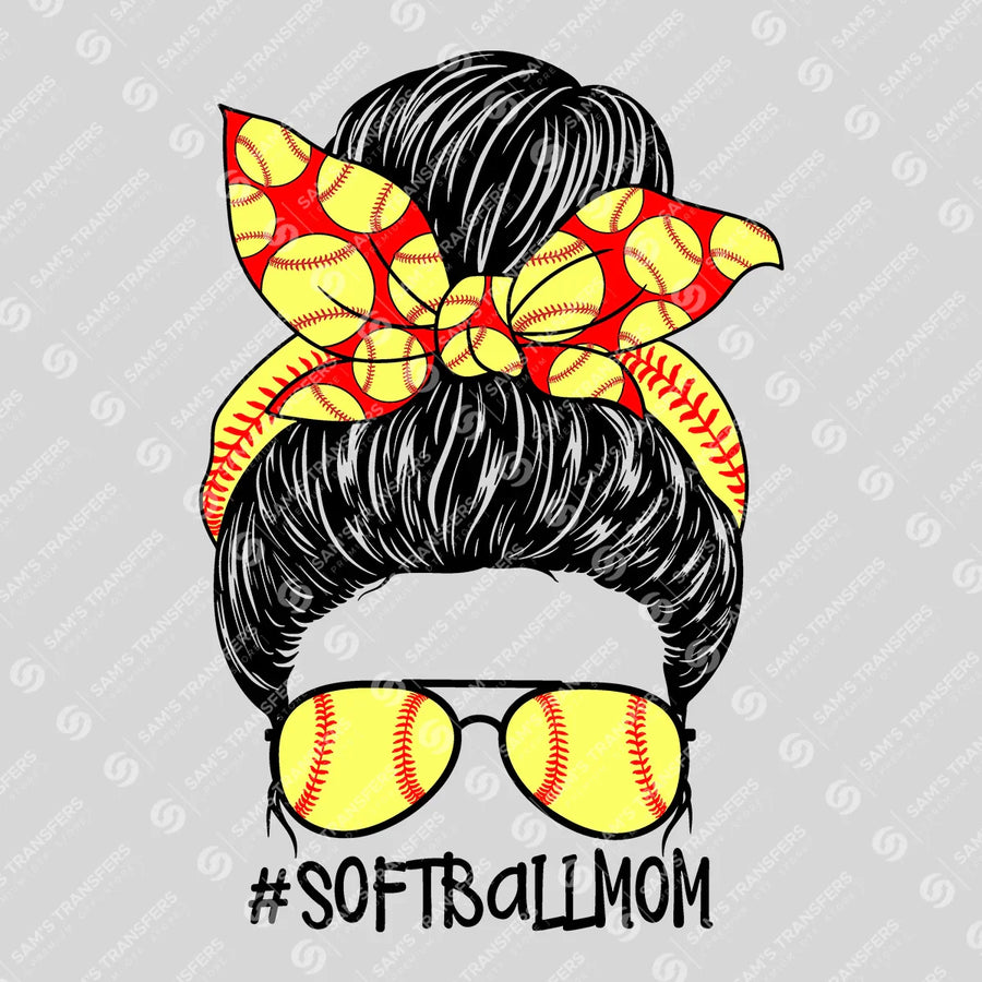 Softball Mom Bandana Bun Ready-to-Press DTF Transfer | SAT06368
