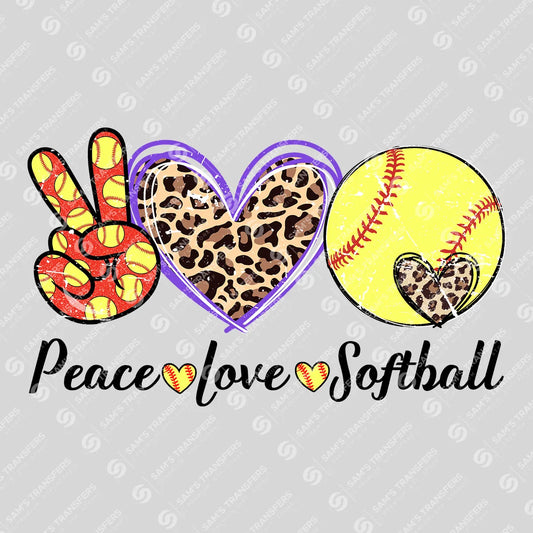 Apparel featuring a Peace Love Softball Leopard-themed DTF transfer.