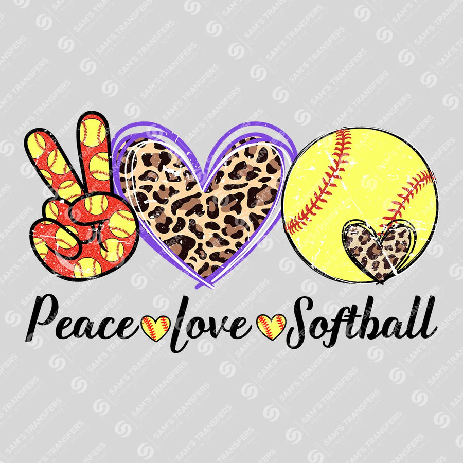 Peace Love Softball Leopard Ready-to-Press DTF Transfer | SAT06369