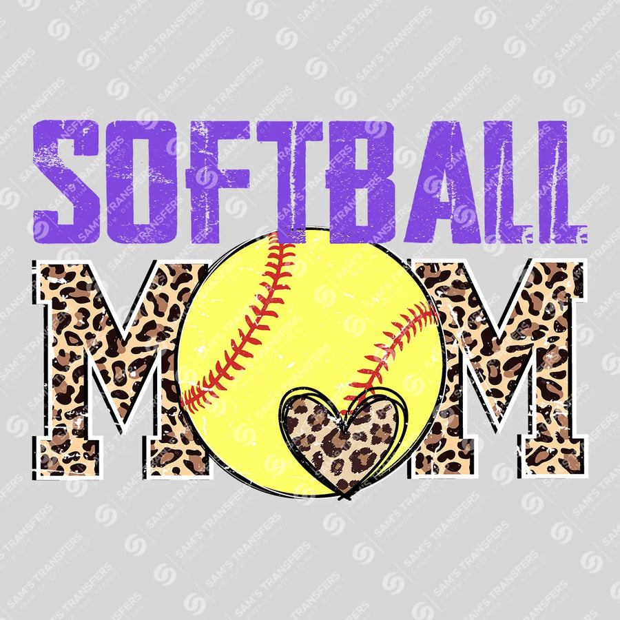 Softball Mom Purple Leopard Ready-to-Press DTF Transfer | SAT06372