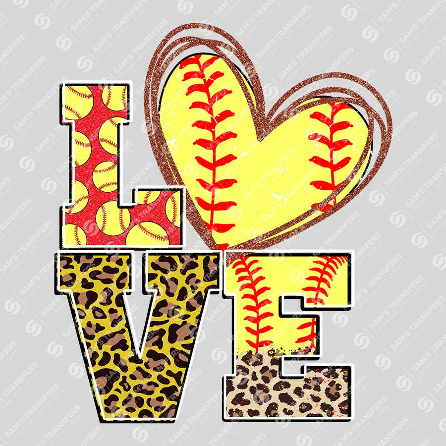 Love Softball Leopard Heart Stacked Ready-to-Press DTF Transfer | SAT06373