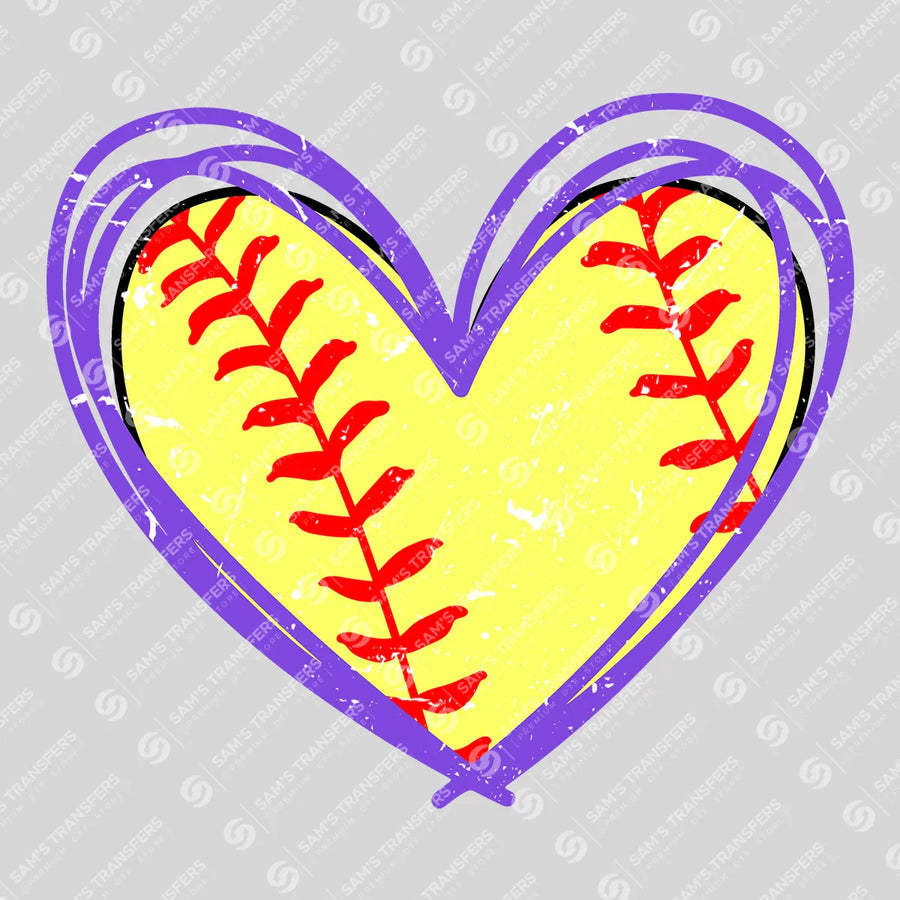 Softball Heart Purple Ready-to-Press DTF Transfer | SAT06375