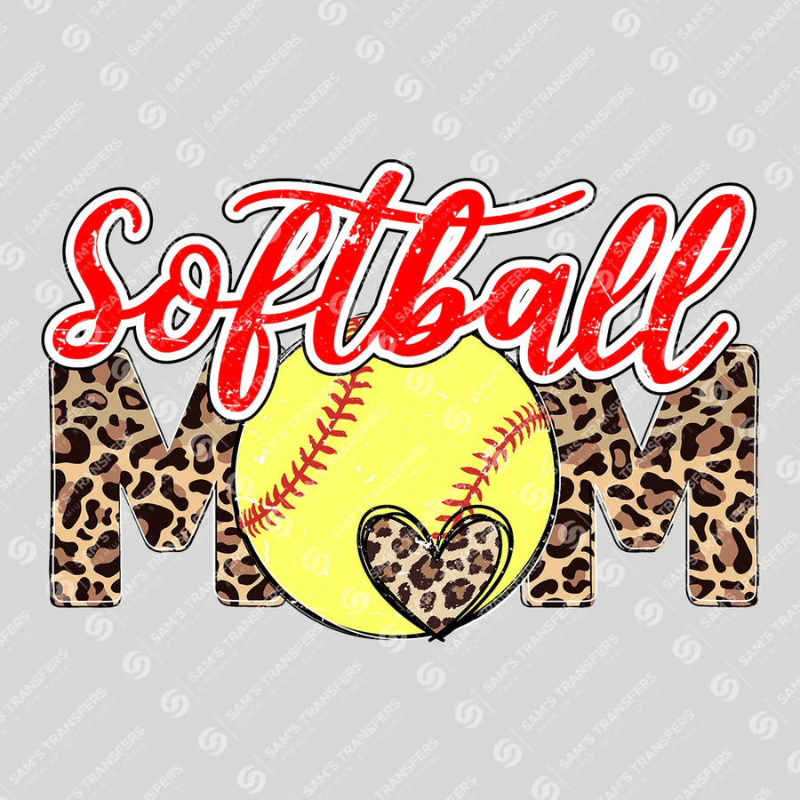 Softball Mom Leopard Script Ready-to-Press DTF Transfer | SAT06376