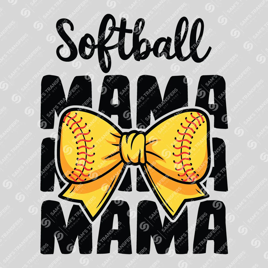 Softball Mama Bow Stacked Ready-to-Press DTF Transfer | SAT06410
