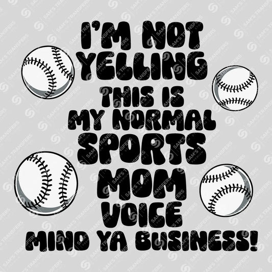 Apparel featuring a Normal Sports Mom Voice-themed DTF transfer.
