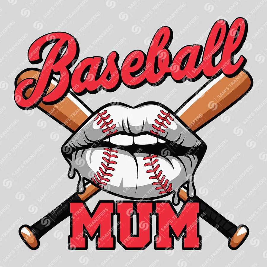 Baseball Mum Lips Ready-to-Press DTF Transfer | SAT06430