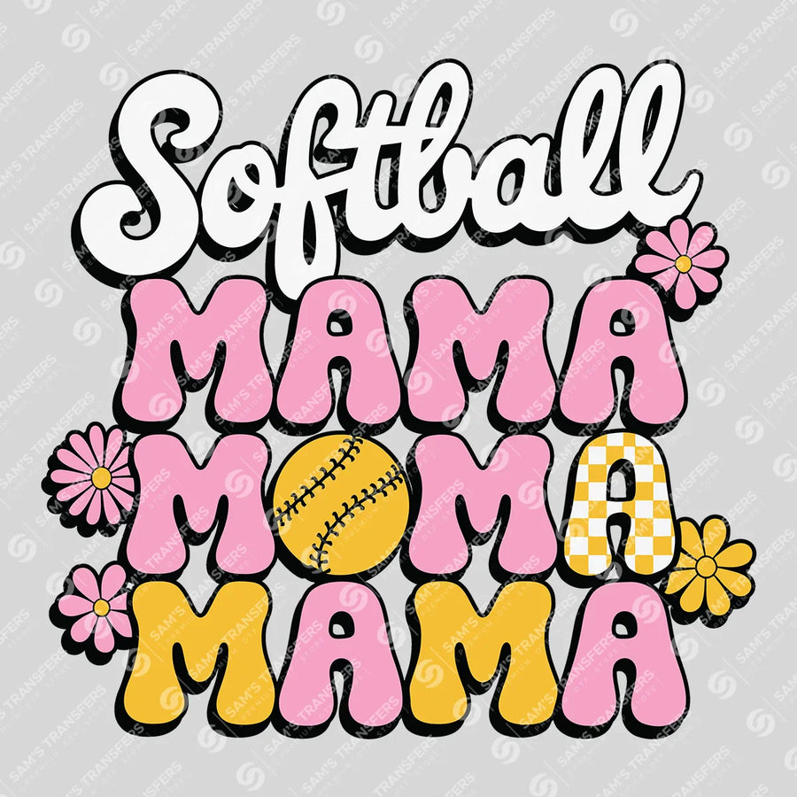 Softball Mama Retro Floral Ready-to-Press DTF Transfer | SAT06436