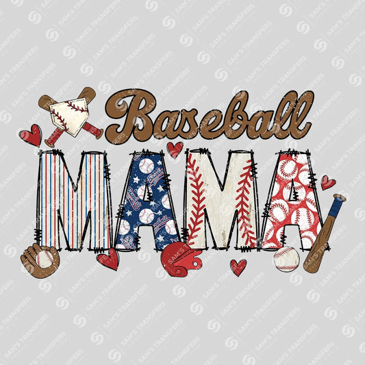 Apparel featuring a Baseball Mama Doodle-themed DTF transfer.