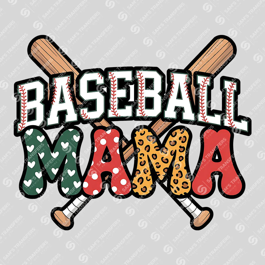 Baseball Mama Bats Hearts Polka Ready-to-Press DTF Transfer | SAT06444