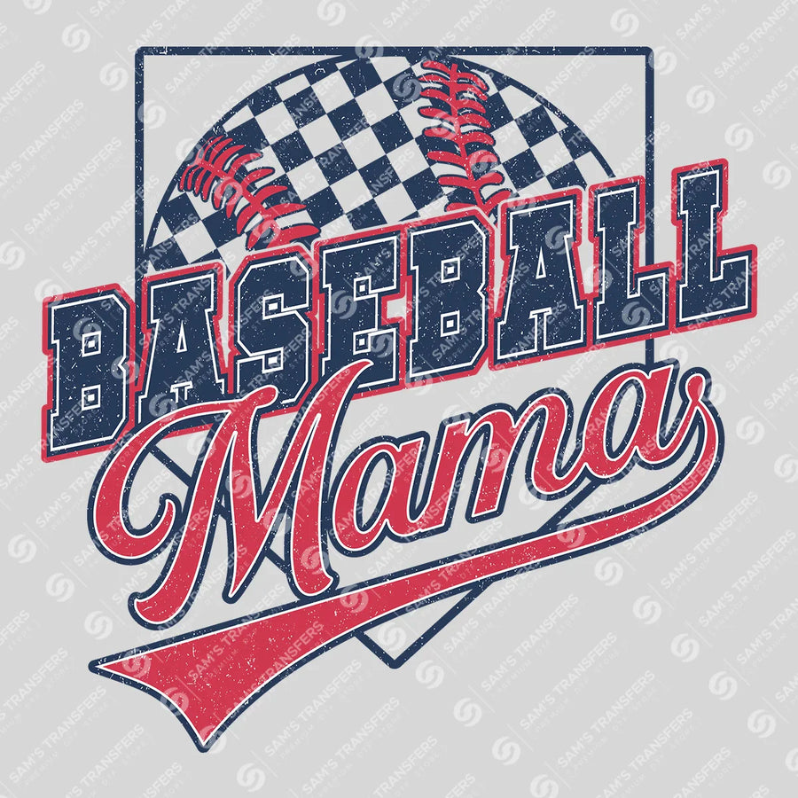 Baseball Mama Checkered Plate Ready-to-Press DTF Transfer | SAT06447