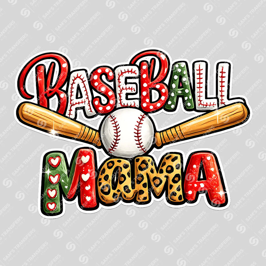 Baseball Mama Red Green Doodle Ready-to-Press DTF Transfer | SAT06448