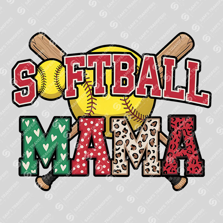 Softball Mama Doodle Hearts Ready-to-Press DTF Transfer | SAT06520
