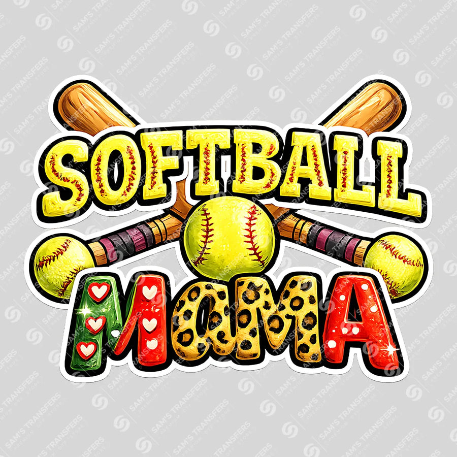 Softball Mama Doodle Gold Ready-to-Press DTF Transfer | SAT06522