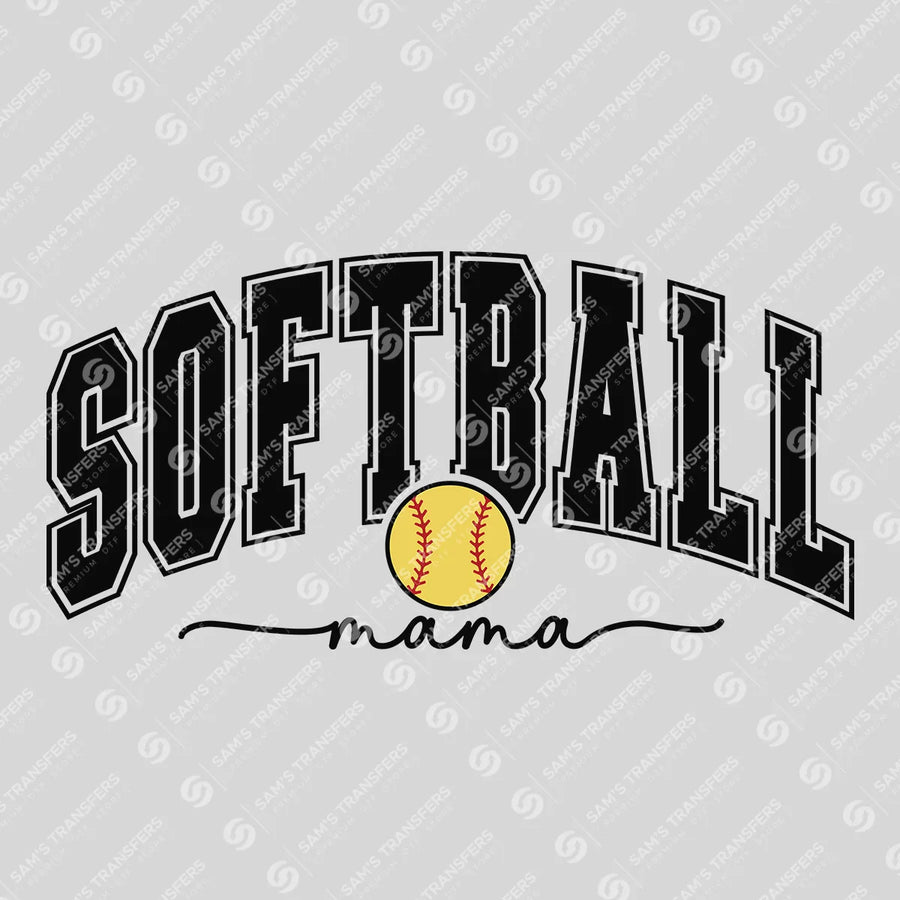 Softball Mama Varsity Black Ready-to-Press DTF Transfer | SAT06523
