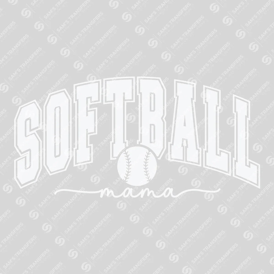 Softball Mama Varsity White Ready-to-Press DTF Transfer | SAT06524