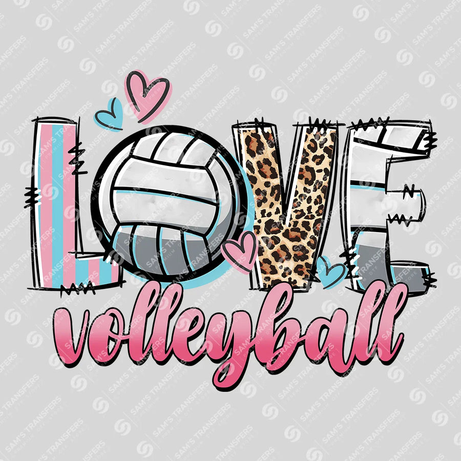 Love Volleyball Doodle Ready-to-Press DTF Transfer | SAT06554