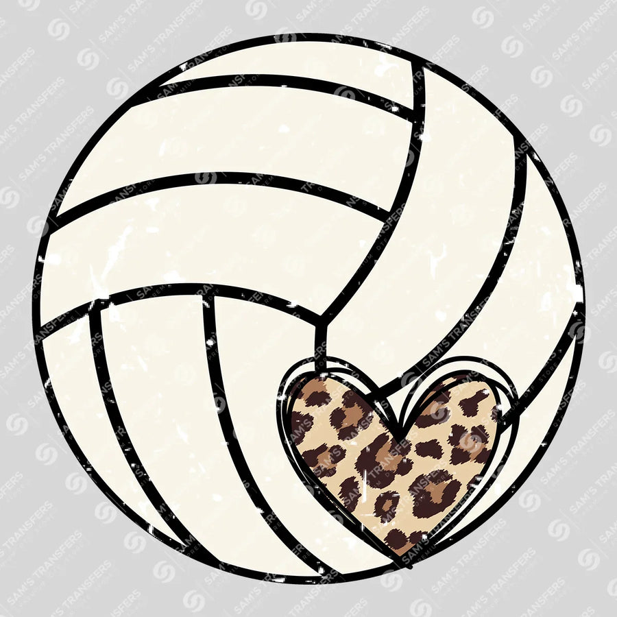 Volleyball Leopard Heart Ready-to-Press DTF Transfer | SAT06600
