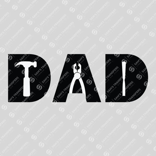 Apparel featuring a Dad Tools-themed DTF transfer.