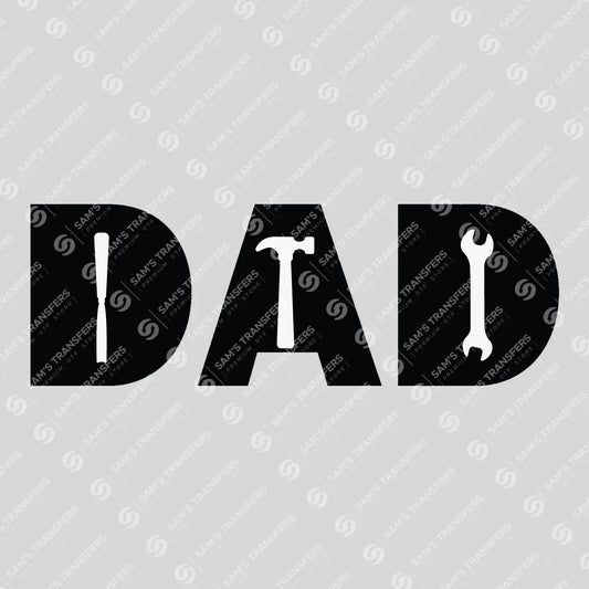 Apparel featuring a Dad Tools Hammer-themed DTF transfer.