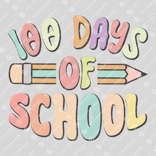 Apparel featuring a 100 Days Of School Pencil Arrow-themed DTF transfer.