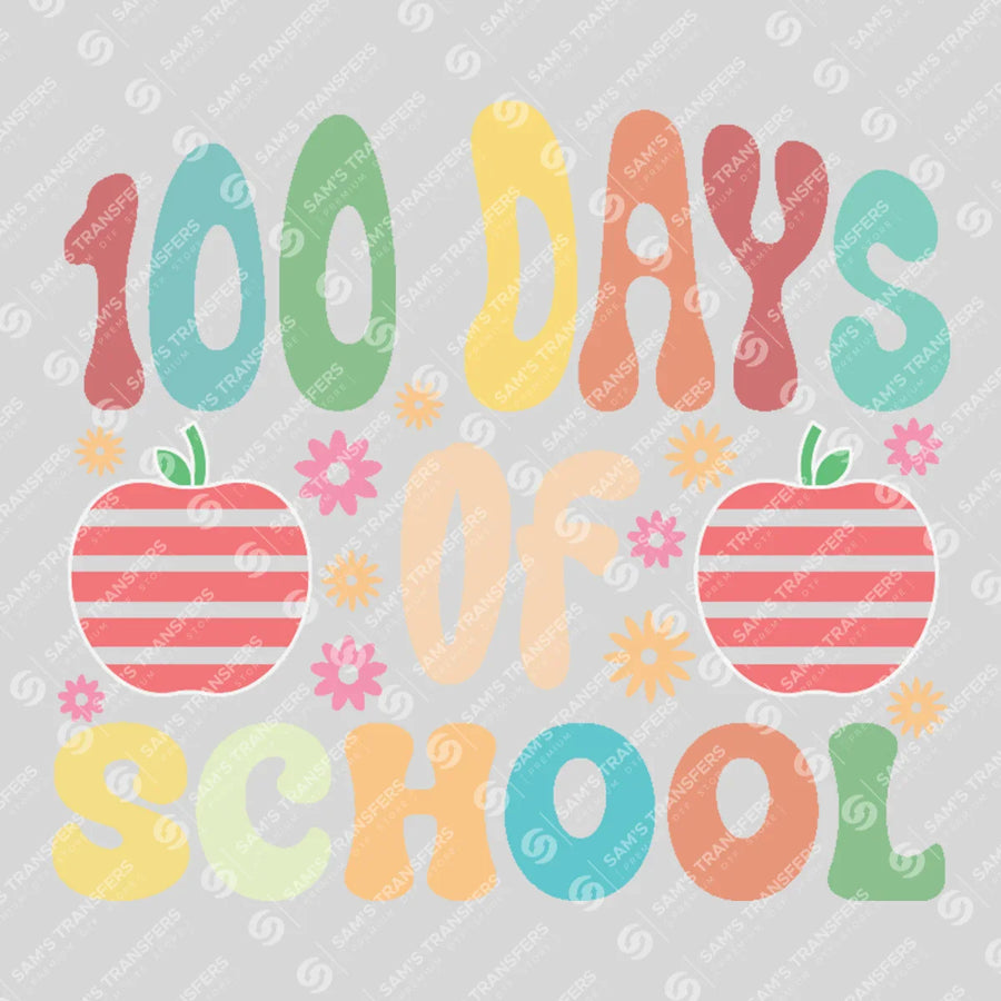 100 Days Of School Apples Floral Ready-to-Press DTF Transfer | SAT06956